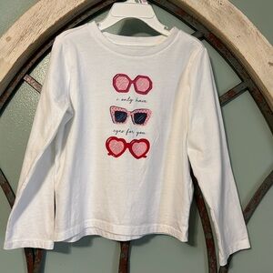 Janie and Jack Girls 5T White Long Sleeve Shirt with Sunglasses